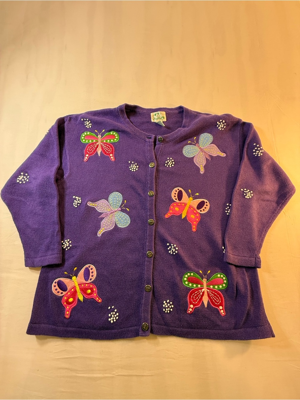 Quacker Factory Purple Butterfly Appliqué Cardigan